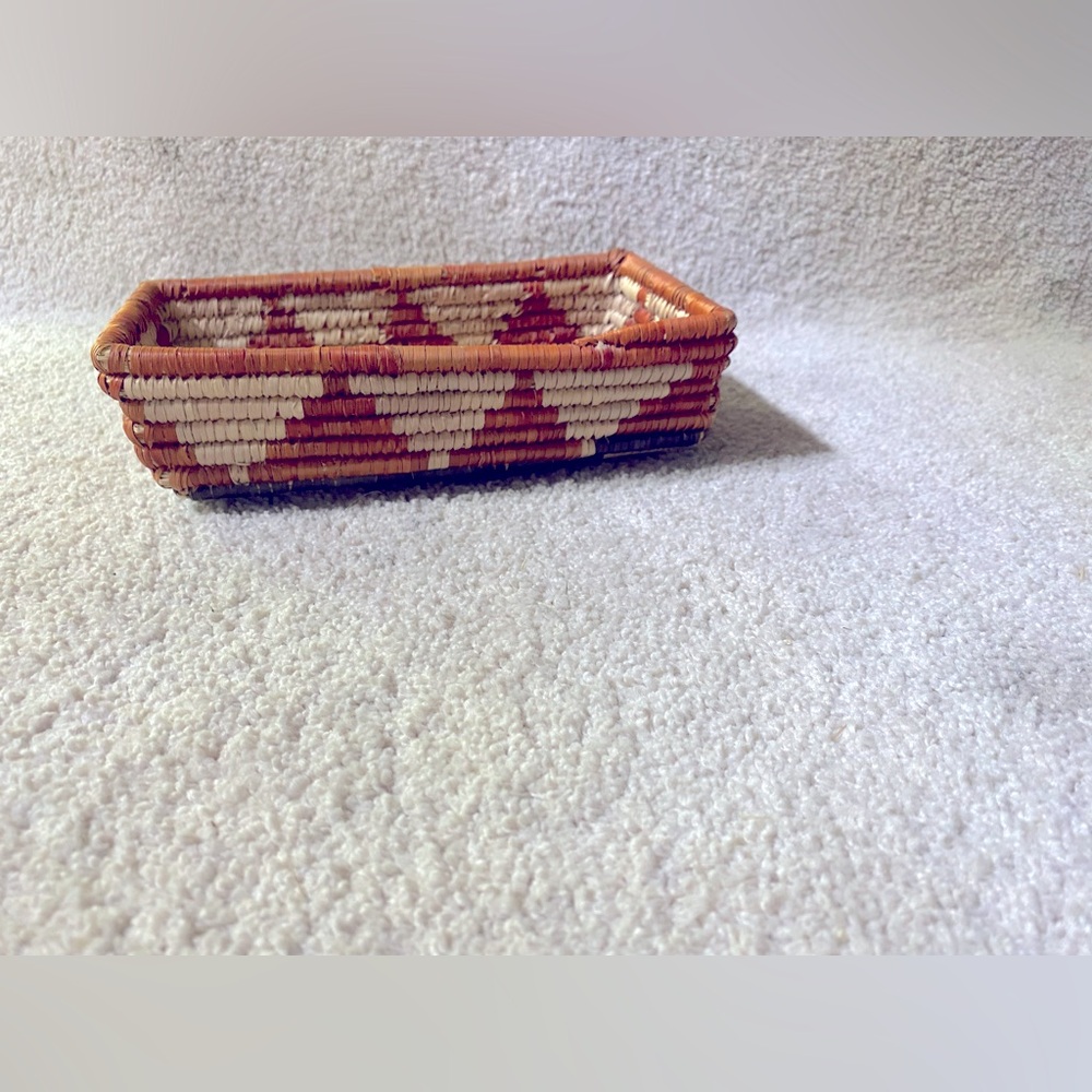 Gorgeous Vintage Handmade Wicker Basket Colorful Designs, Small Rectangle